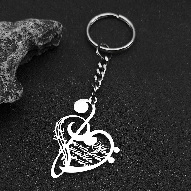 Hiphop Love Heart Music Keychain For Women Men Stainless Steel Gold Silver Color Music Score Fashion Male Keyring Jewelry