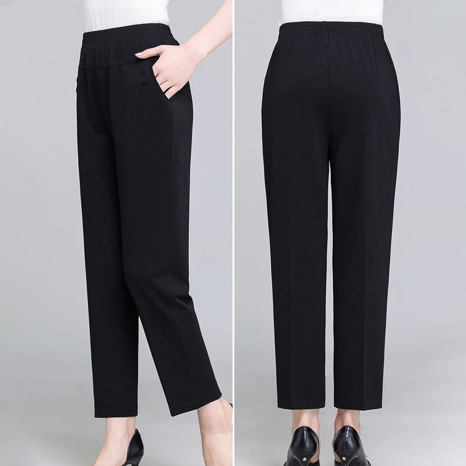 Pantalones rectos con bolsillos para mujer, pantalón de cintura elástica fina, adecuado para baile de fiesta diario Formal