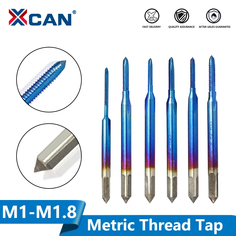 XCAN M1-M1.8 Nano Blue Coated Metric Thread Tap Straight Flute Machine Tap HSS 6542 Screw Tap Drill Bit