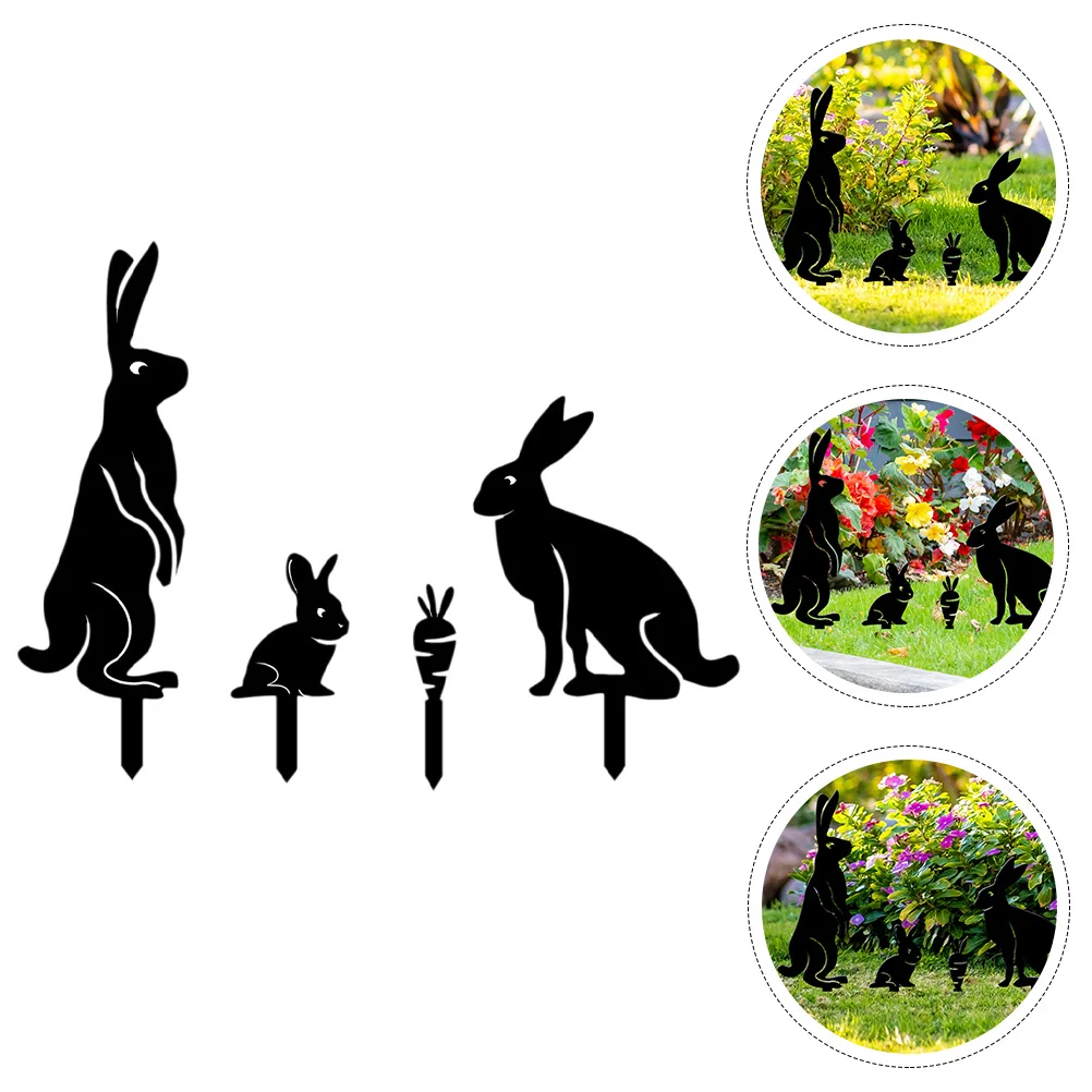 

4 Pcs Garden Decoration Insert Lawn Rabbit Stake Ornaments Decorations Outdoor Bunnie Acrylic