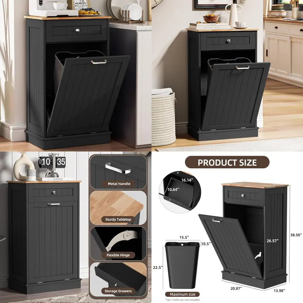 

Spurgehom 13 Gallons Tilt Out Trash Can Cabinet Hidden Kitchen Trash Can Freestanding Garbage Recycling Cabinet with Hideaway Dr