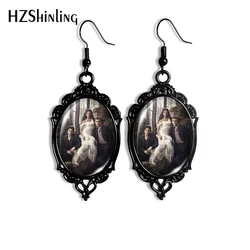 2024 New The Vampire Diaries Dangle Earring Black Lace Earrings Oval Glass Photo Jewelry Gifts Party