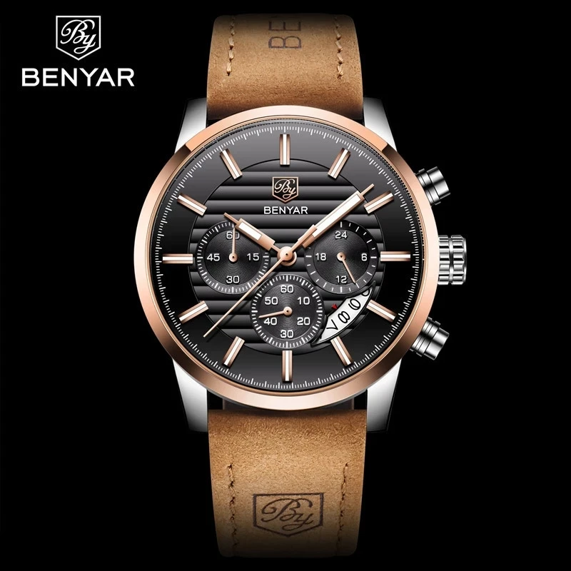 Benyar Luxury Stainless Steel Watch Men\'s Quartz Watch Men Casual Army With Luxury Watch Waterproof Exercise Clock Relogio 2021