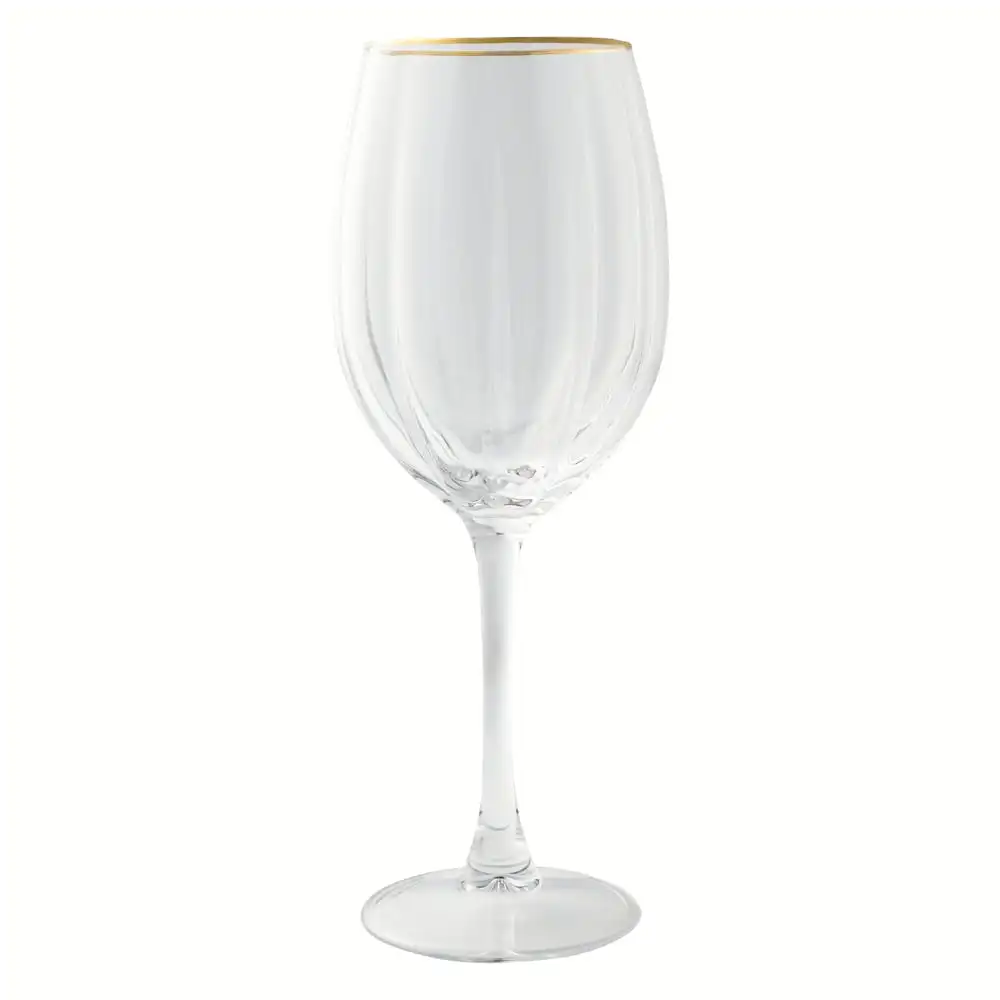 Scalloped Gold Rim Wine Glasses Set of 4, Elegant Stemware Dishwasher Safe for Wedding, Party & Celebrations