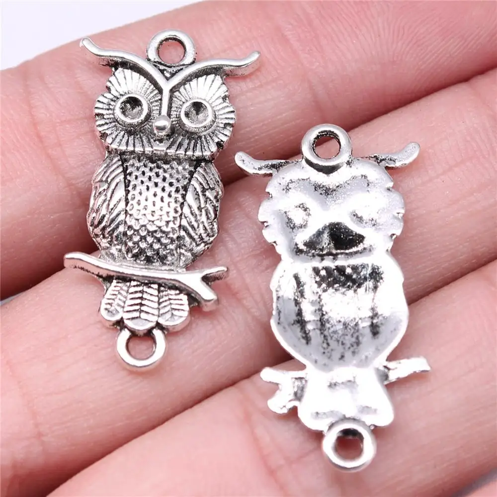 

Wholesale 100pcs/bag Charms Wholesale 34x15mm Owl Connector Charms Wholesale DIY Jewelry Findings Antique Silver Color Pendant