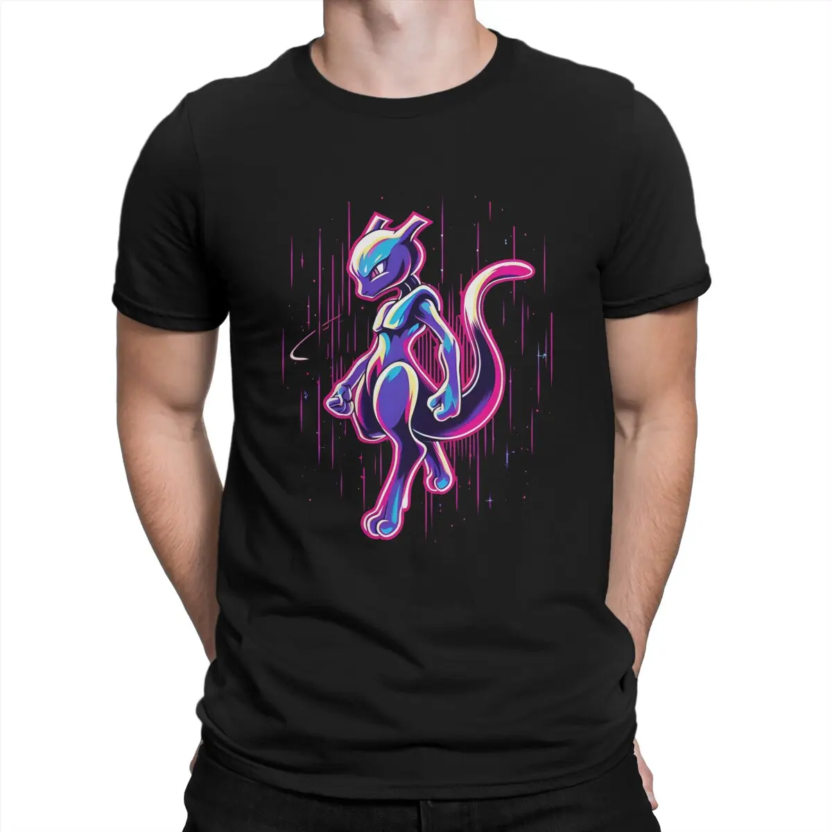 Japanese Anime Game Mewtwo T Shirts Men Pure Cotton Novelty T-Shirt Round Collar Pokemon Tees Short Sleeve Clothing Gift Idea