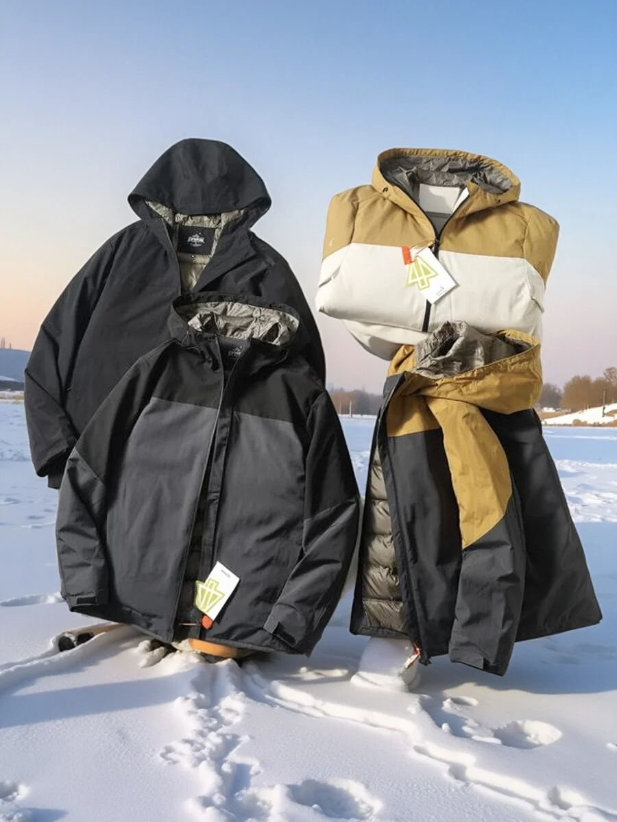 

Men's Outdoor Winter Jaet Windproof Waterproof Hooded Cotton Jaet Sl Stitching Color Blo Design Casual Faion