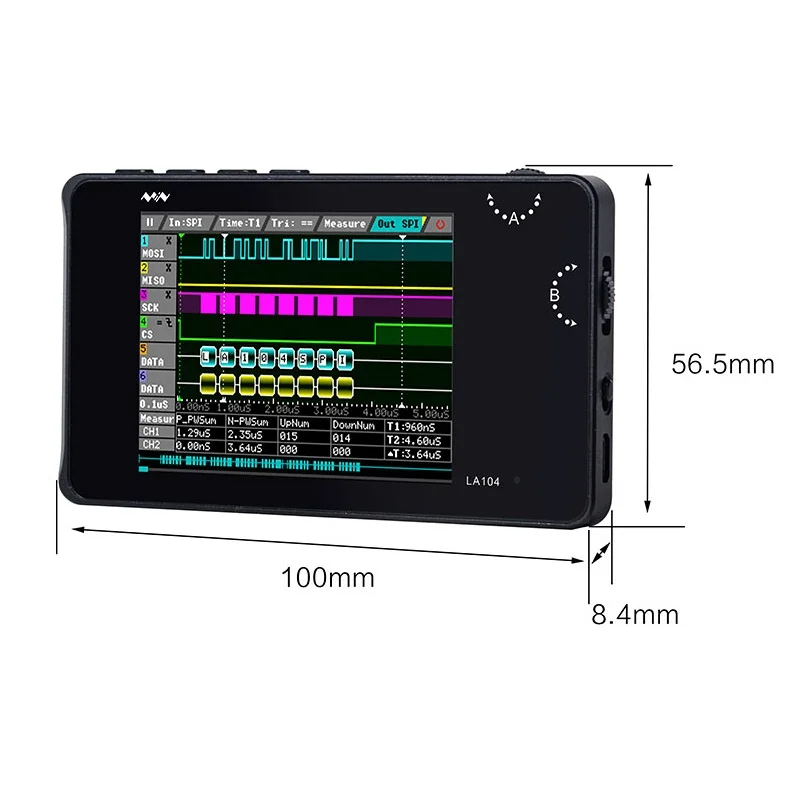 LA104 Digital Logic Analyzer USB Mini 4 Channels 100MHz Max Sampling Rate SPI I2C PWM 2.8 Inch Oscilloscope 8MB Flash Storage