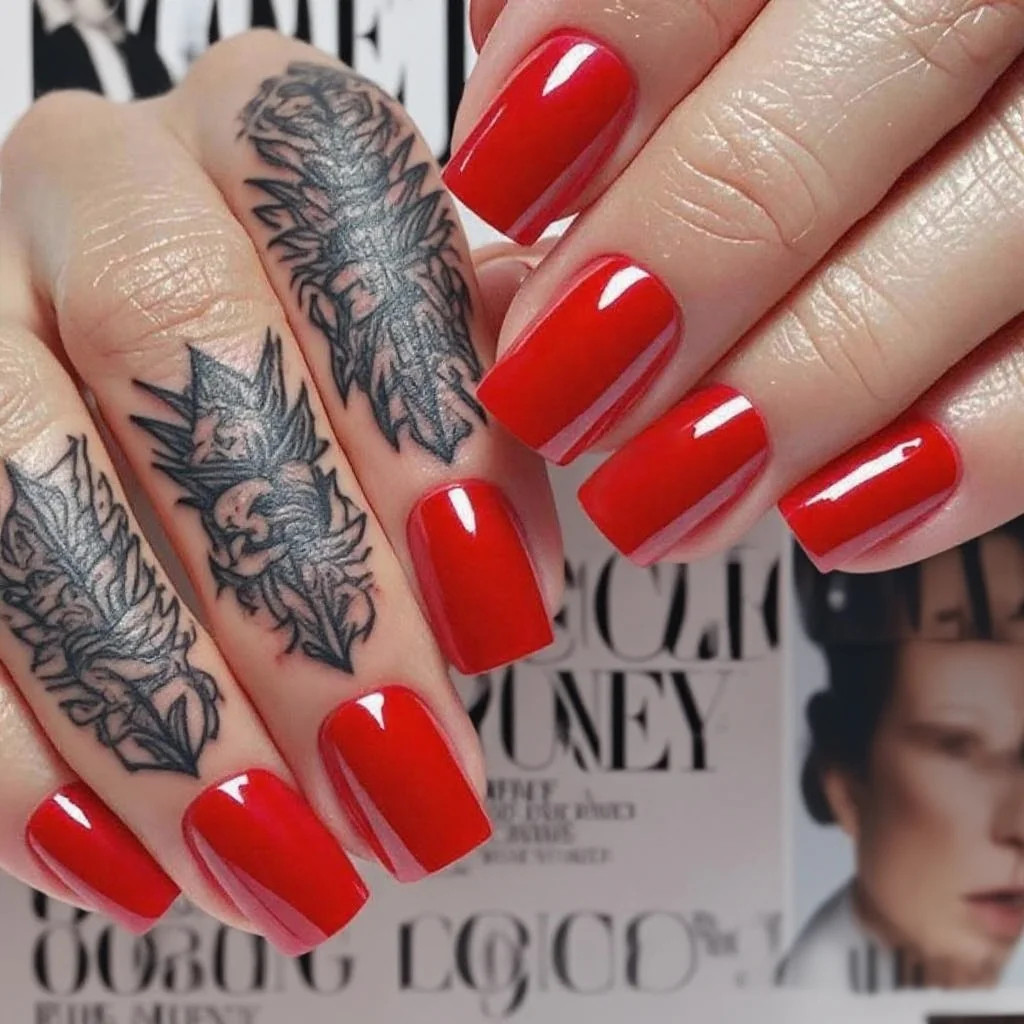 

48Pcs Press On Long Fake Nails With Jelly Glue Shiny Red Artificial False Nails Full Cover Finger Tips DIY Manicure Tool