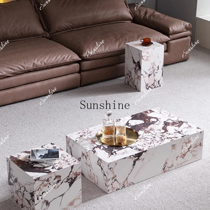 طاولة قهوة مستديرة من الرخام الطبيعي طاولة شاي فنية إيطالية بسيطة FT #2