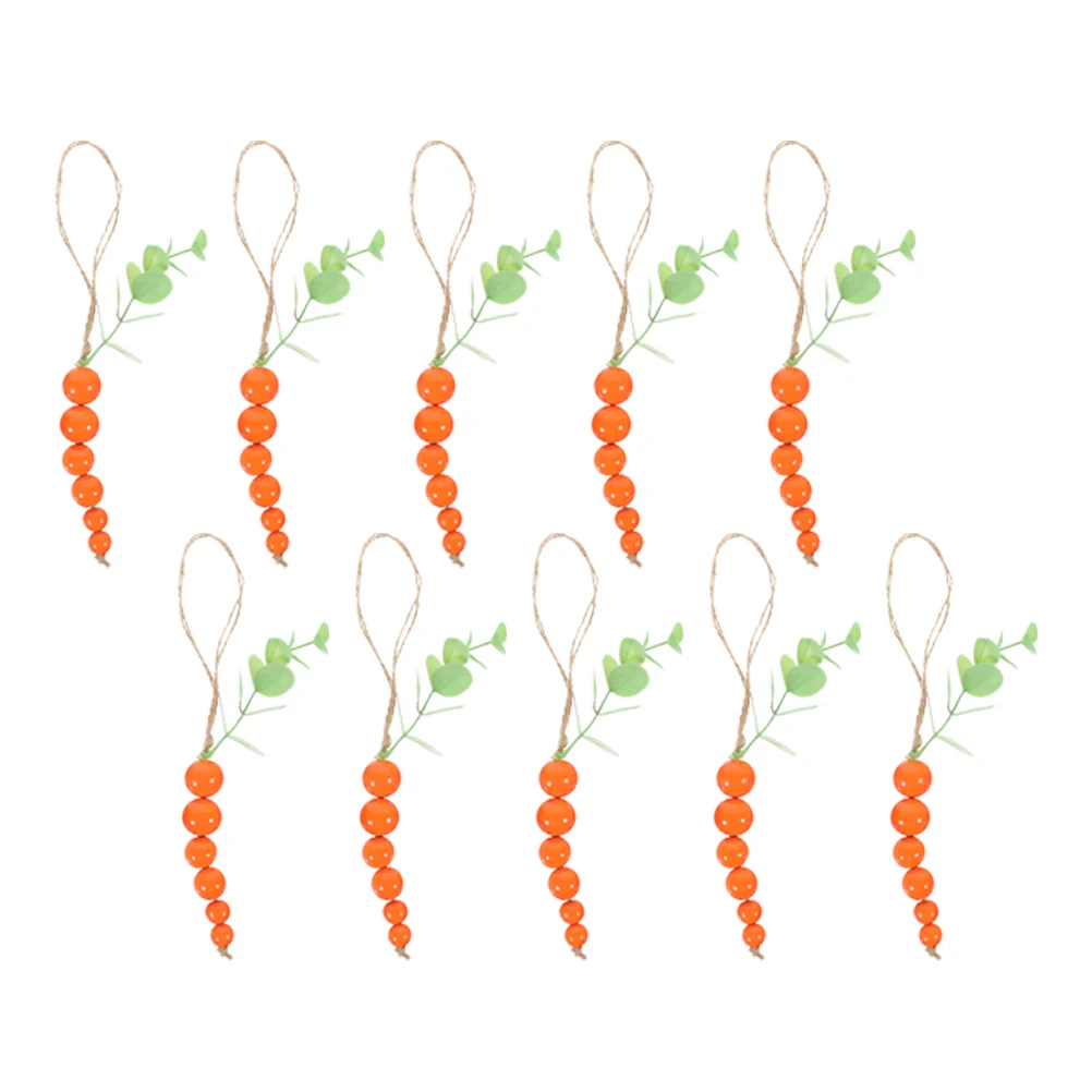 

10pcs Carrot Shaped Wooden Bead Garland Hanging Decor Rustic Easter Party Favors Farmhouse Tiered Tray Decoration Home Wall