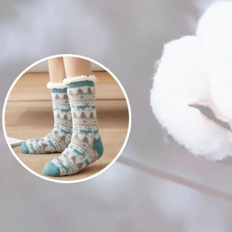 

L38E женские рождественские теплые носки-тапочки с нечеткой подкладкой, нескользящие вязаные чулочно-носочные изделия с оленями