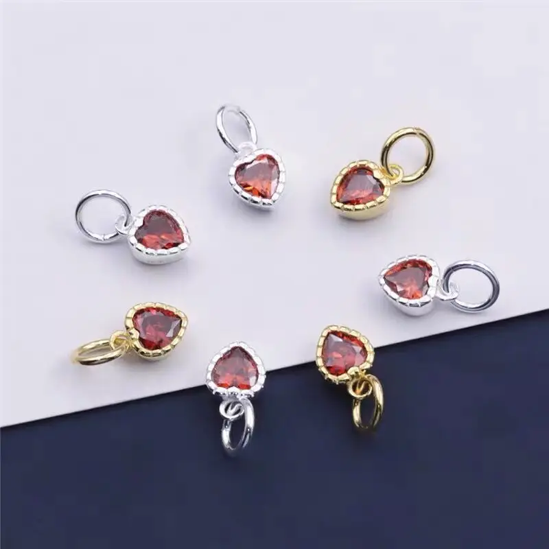 

100% 925 Sterling Silver Red Heart Ornament Charms Silver Gold Color Dangle Pendants For Fine Earrings DIY Jewelry Accessories