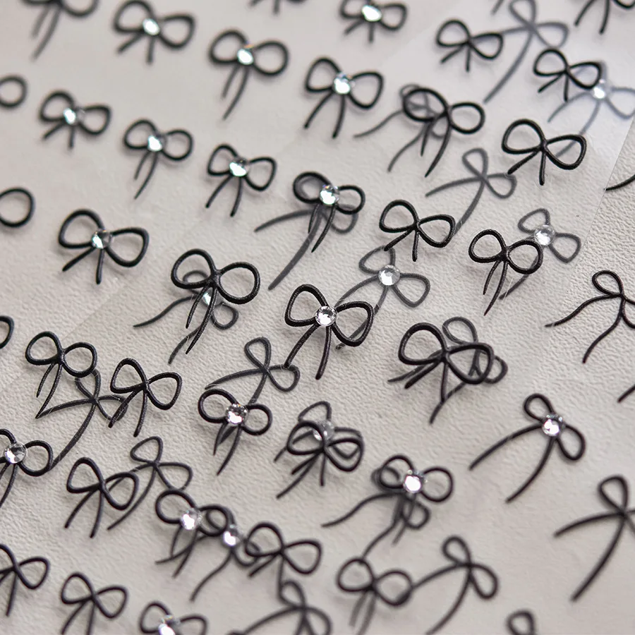 日本の黒い蝶ネクタイステッカー,ネイルデコレーション用,白,ピンク,ミニリボン,ネイルスライダーデカール,レース蝶ネクタイ,粘着アクセサリー,DIY, 1個