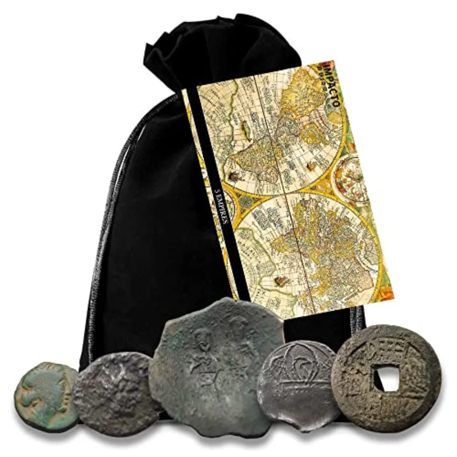 

5 Original Coins from Ancient Empires in a Coin Bag - Greek Empire, Roman Empire, Byzantine Empire, Ottoman Empire and The Last