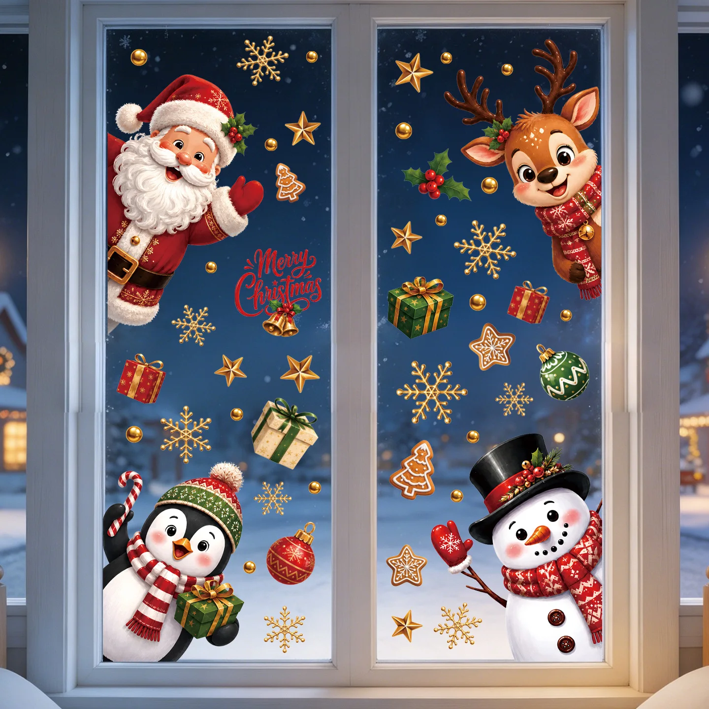 4pcs Christmas Window Sticker,suitable for cabinet,glass doors,windows and wall decor,holiday decoration,freely DIY combinable