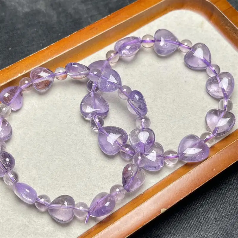 Natural Lavender Amethyst Heart Bracelet Couple Energy Yoga Bracelet Men Women Healing Fengshui Jewelry Gift 1pcs 11-14MM