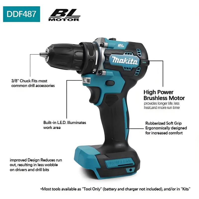 

Makita DDF487 10mm Brushless lithium electric rechargeable impact drill large torque screwdriver For 18V Battery
