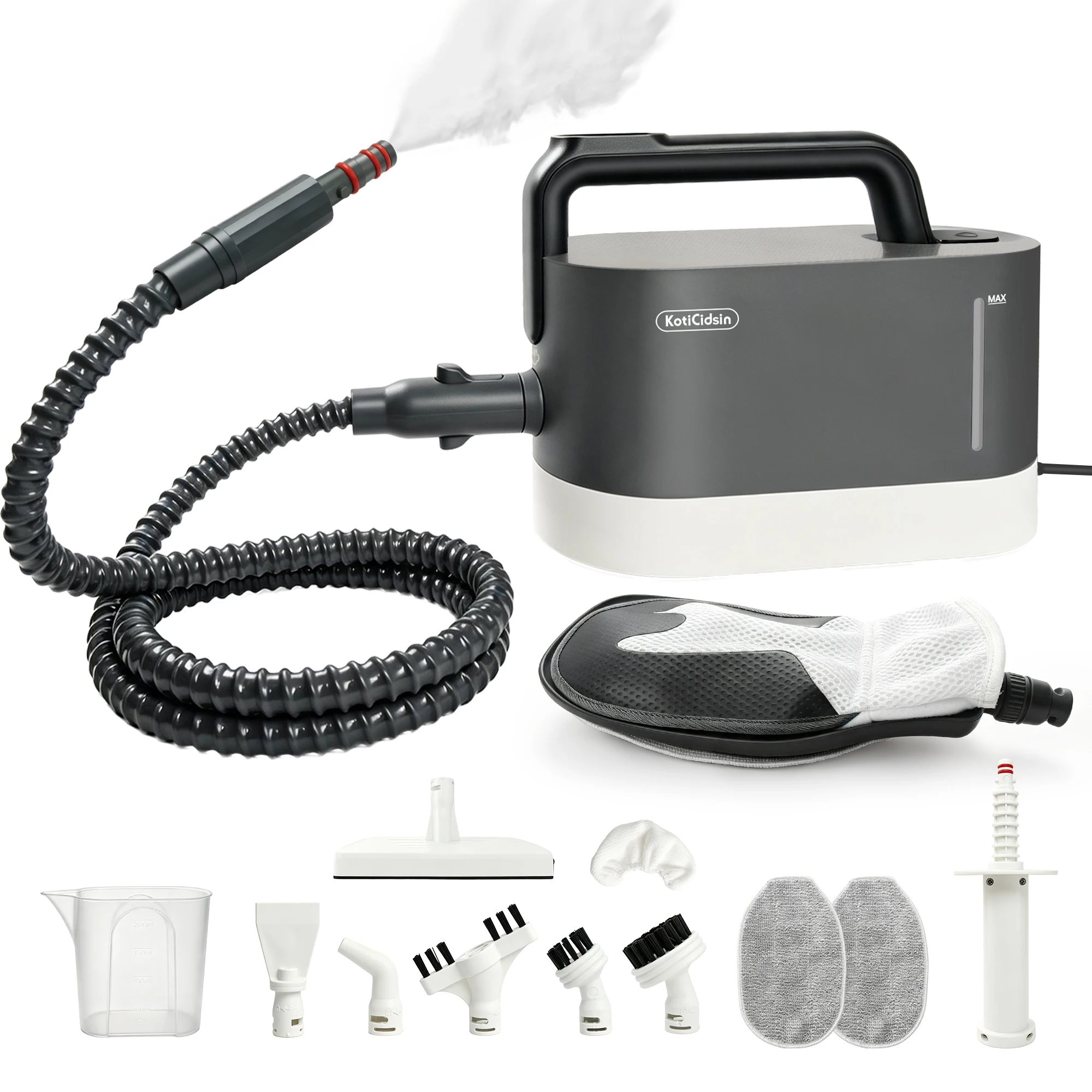 Koticidsin Handdampfreiniger 1200 W – 1000 ml, 2 Dampfstufen, 13 Zubehörteile, für Küche / Fenster / Sofa / Auto