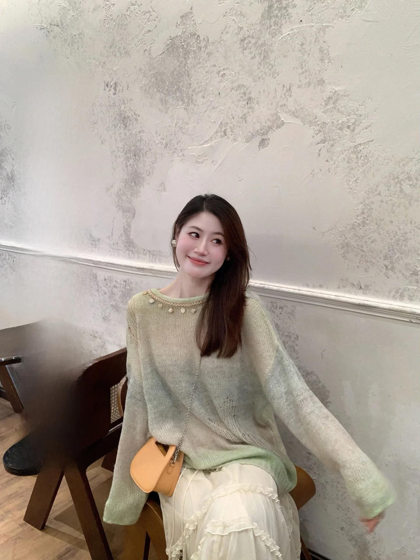 

one Women's Soft Mist Alpaca Wool Knitwear Casual Lazy Ele Design Knitted Top Comfortable Regular Fit Long Sve rou...