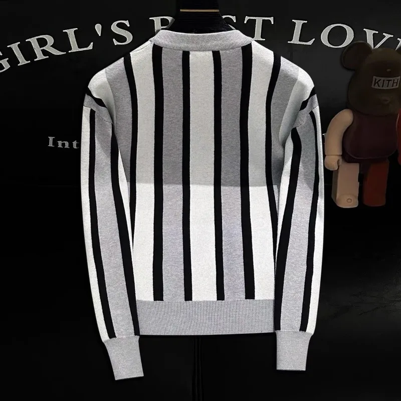 Men's Clothing Autumn and Winter high quality Classic Striped Fashion Youth Handsome Casual All-match Crewneck Hoodie