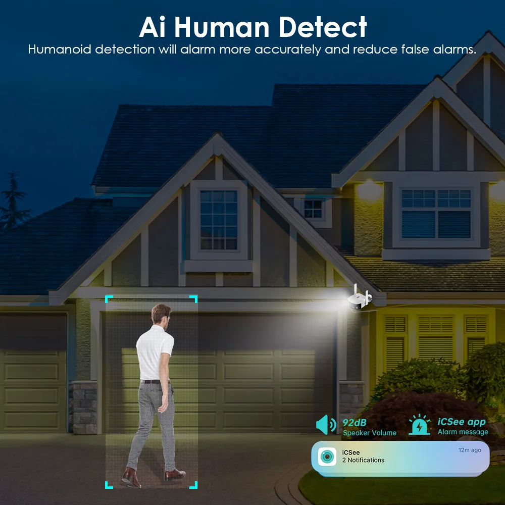 8MP 4K IP Camera WiFi Color Night Vision 180° Wide Angel ICSEE Ai Human Detect Outdoor 4MP CCTV Security Protection Camera