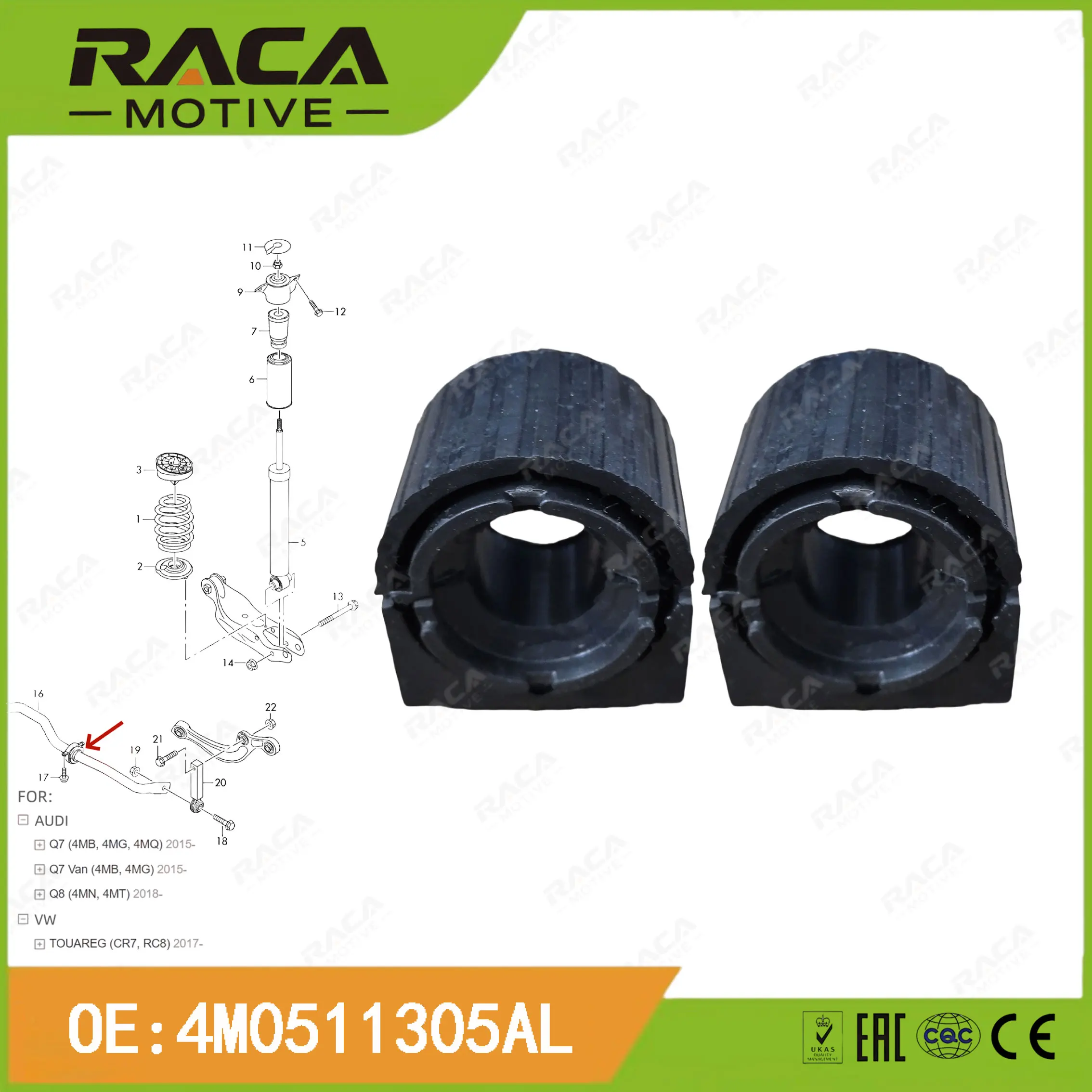

High-Quality Rear Axle Stabilizer Bushing Suitable for Audi Q7 4Mb/4Mg/4Mq Q8 4Mn/4Mt Volkswagen Touareg Cr7/Rc8 Bentley Bentayga 2017- Bentayga Phev 4M0511305Al 4M0511305Q/N/L