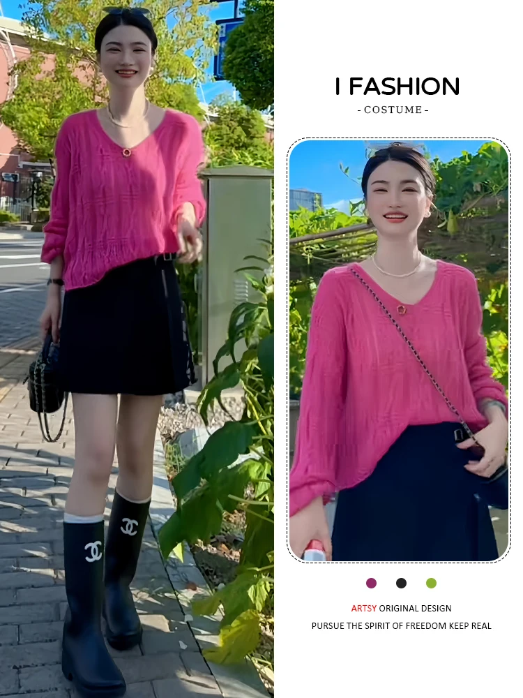 패셔너블한 레이지 슬레 롱 슬리 여성 니트웨어 가을 신상품 소형 사이즈 슬리 다용도 젊은 감각의 탑