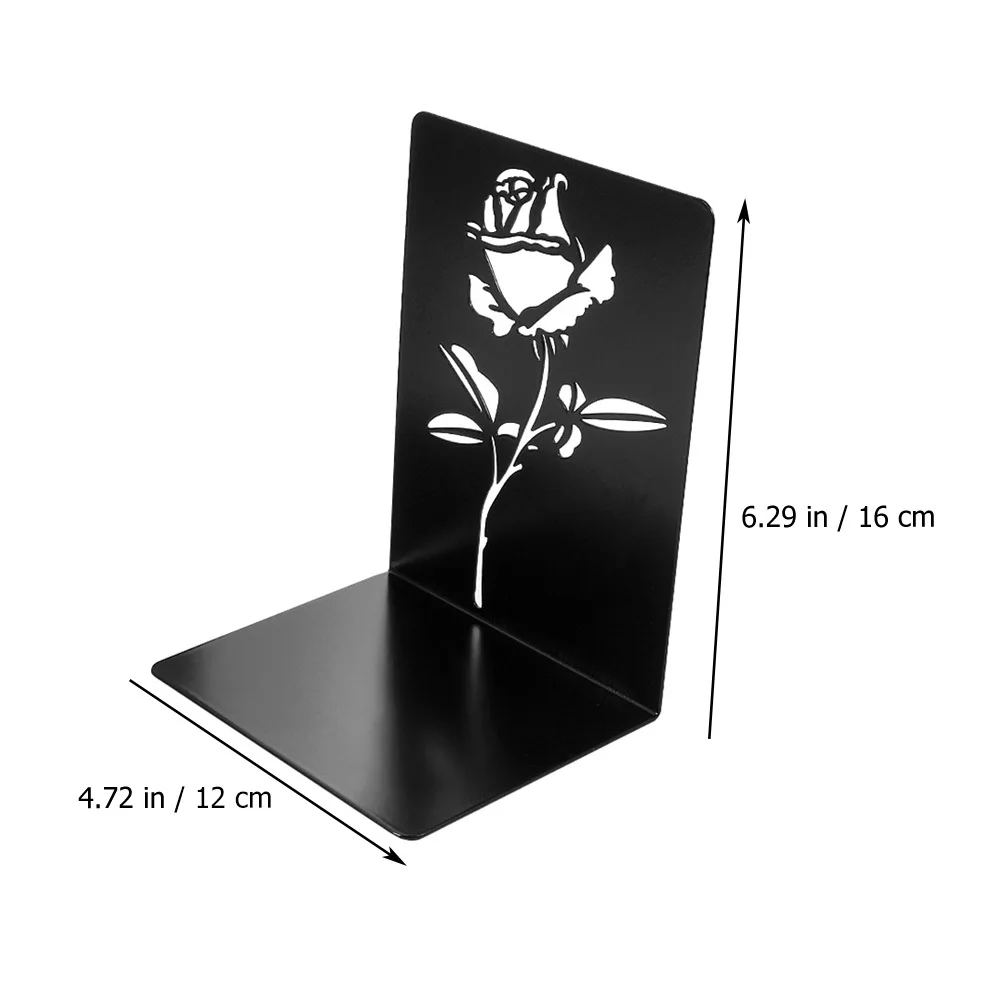 

2Pcs Hollow Rose Pattern Metal Bookends Desktop Book Stand Book Storage Rack Home Office Bookshelf Accessories