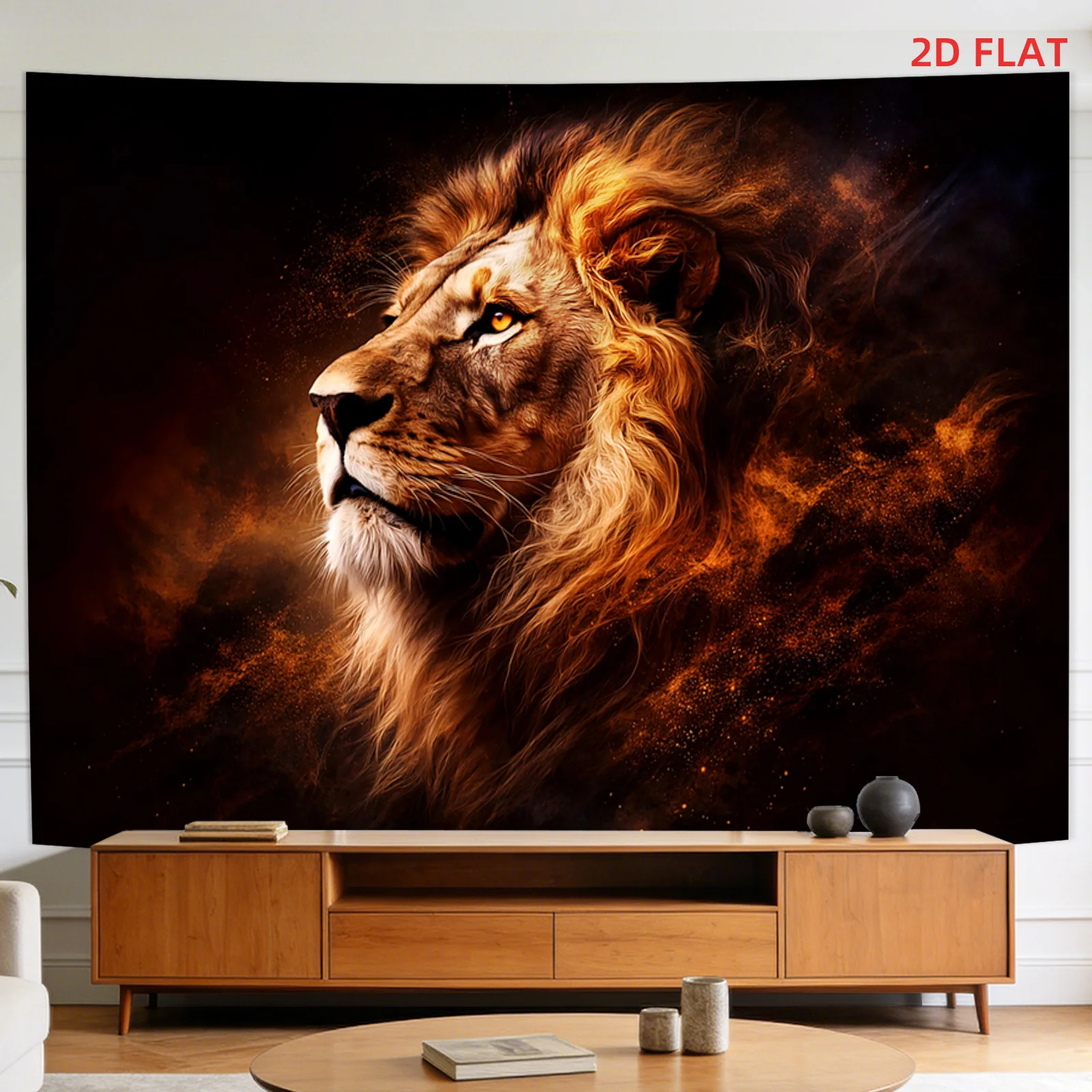 Luxurious Golden Lion Tapestry Wall Hanging Majestic Wild King Portrait Art Decor Ethnic Home Accent