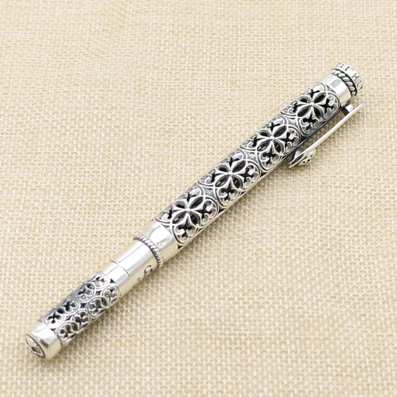 

Thai Silver Ballpoint Pen Men's and Women's Classic Elegant S925 Sterling Silver Hollow Carved Business Signature Pen Leadership