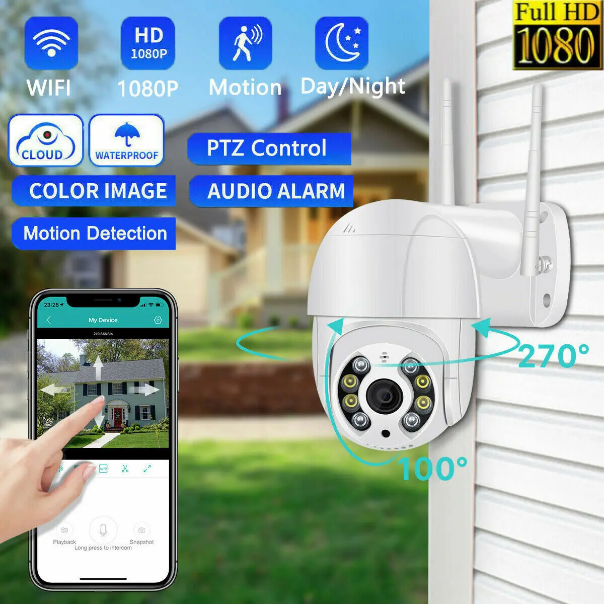 1080P WIFI IP Camera Wireless Outdoor CCTV HD PTZ Smart Home Security IR Cam