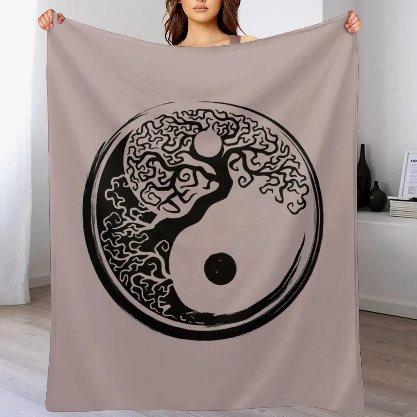 

Yin Yang White and Black Bonsai Tree Symbol Throw Blanket for babies Weighted Hairy Luxury Designer Blankets
