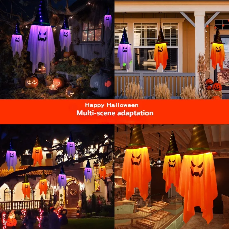 LED Flying Witch Hats Halloween Decorations Hanging Ghost Lights Glowing Wizard Lamp for Bar Party Dress Up image 4