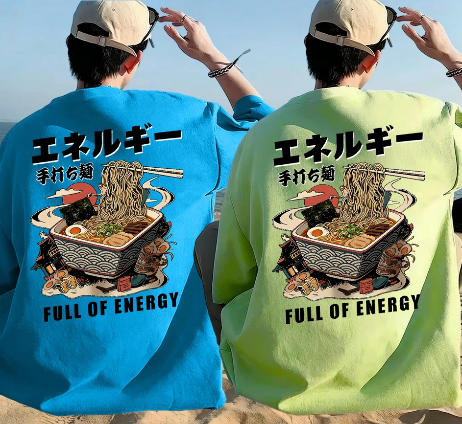 

Мужская хлопковая пляжная летняя футболка с принтом «Горячие лапши Ламянь», тонкая, в стиле хип-хоп, комплект из 2 предметов, уличная молодежная одежда с коротким рукавом