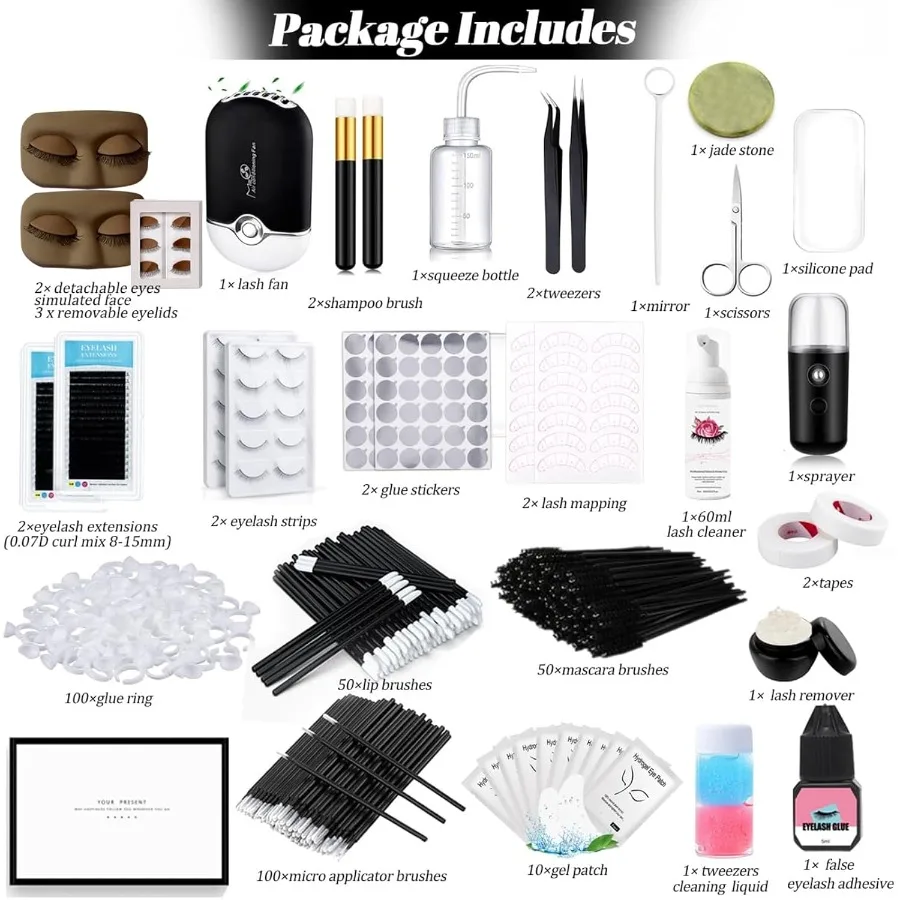 مجموعة وصلات الرموش الاحترافية للمبتدئين مع رأس عارضة أزياء الرموش تتميز بجفون قابلة للاستبدال وممارسة الرموش الصناعية Str