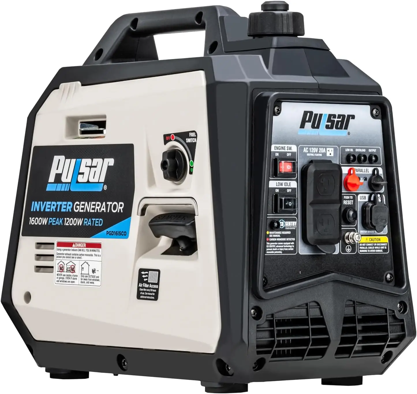 

Pulsar PGD16ISCO Ultra Light Quiet 1600W Portable Gas Inverter Generator, CARB Compliant