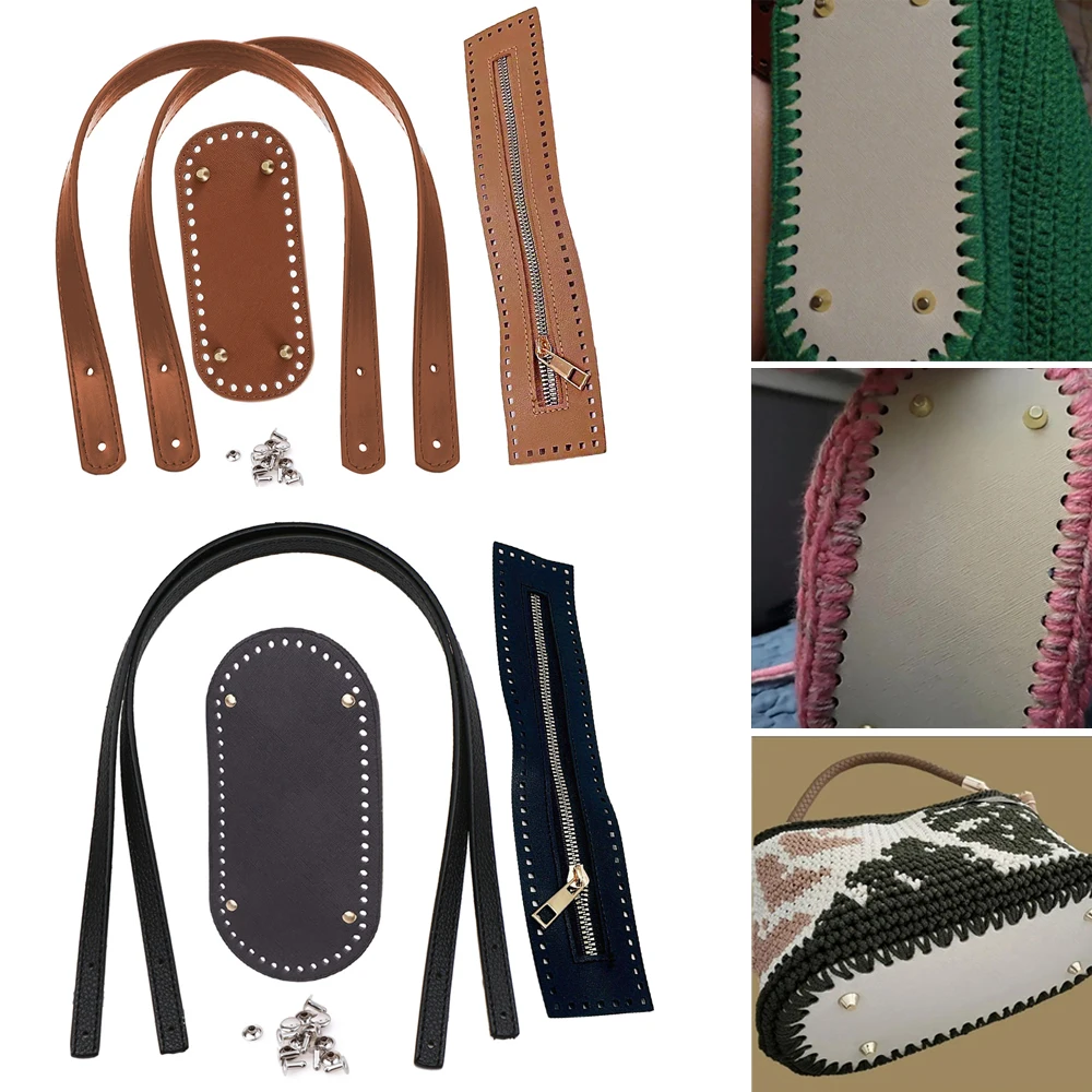 45cm Three-Piece Set of Bag Straps, Knitted Bag Bottom, Bag Strap Accessories, Handmade Woven Bag Handle with Zipper Accessories S003801