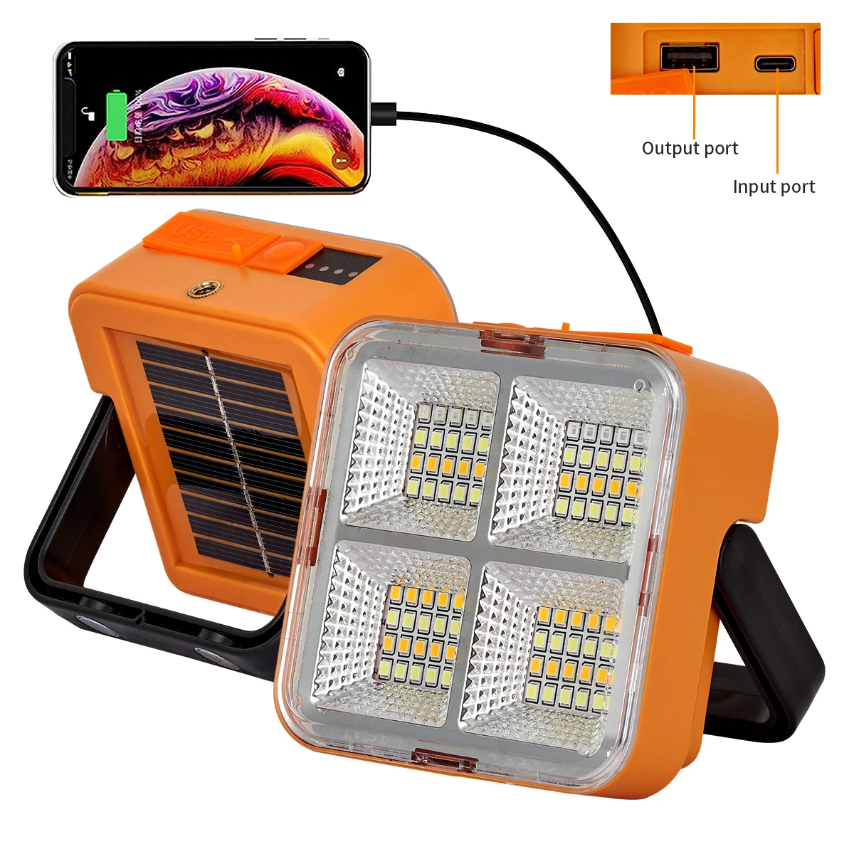 Outdoor Portable LED Solar Floodlight Rechargeable 500W Spotlight Lantern Suitable for Emergency Lighting Camping Searchlight