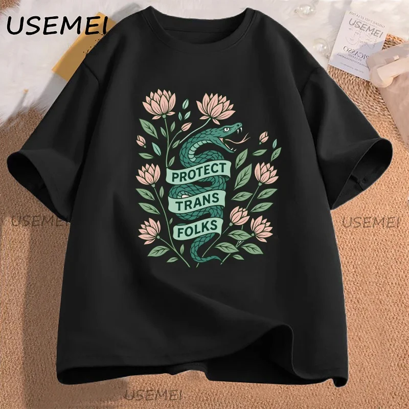 Retro transgênero camiseta unisex proteger trans folks t camisa lgbtq aliado tshirt mês do orgulho camisetas casuais roupas de manga curta