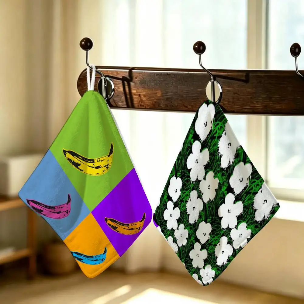 Flowers Warhol A-Andy Polyester Cotton Hanging Kitchen Towel Skin Friendly Hand Wiping Towel For Hotel Cafe Household