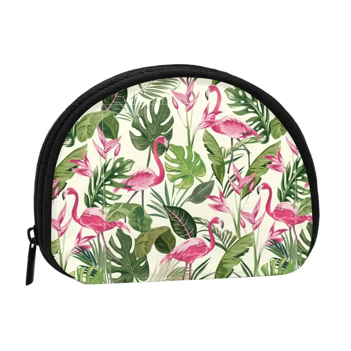 Flamingos and Leaves 3D Printing Coin Purse Ladies Shopping Portable Silver  Bag Travel Credit Card ID   Gift