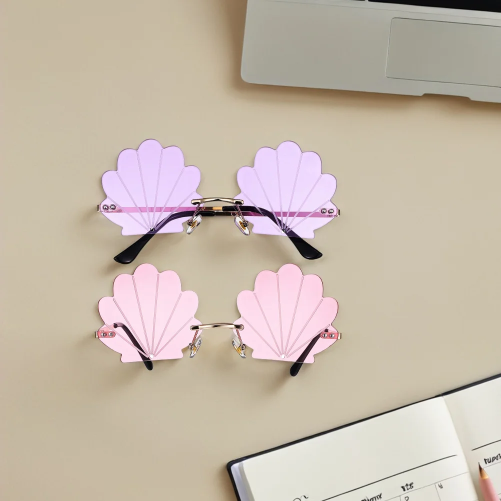 Lunettes de soleil en coquillage amusantes sans bords, 3 pièces, nouveauté d'été, plage, fête, accessoires de stand Photo, lunettes de soleil irrégulières