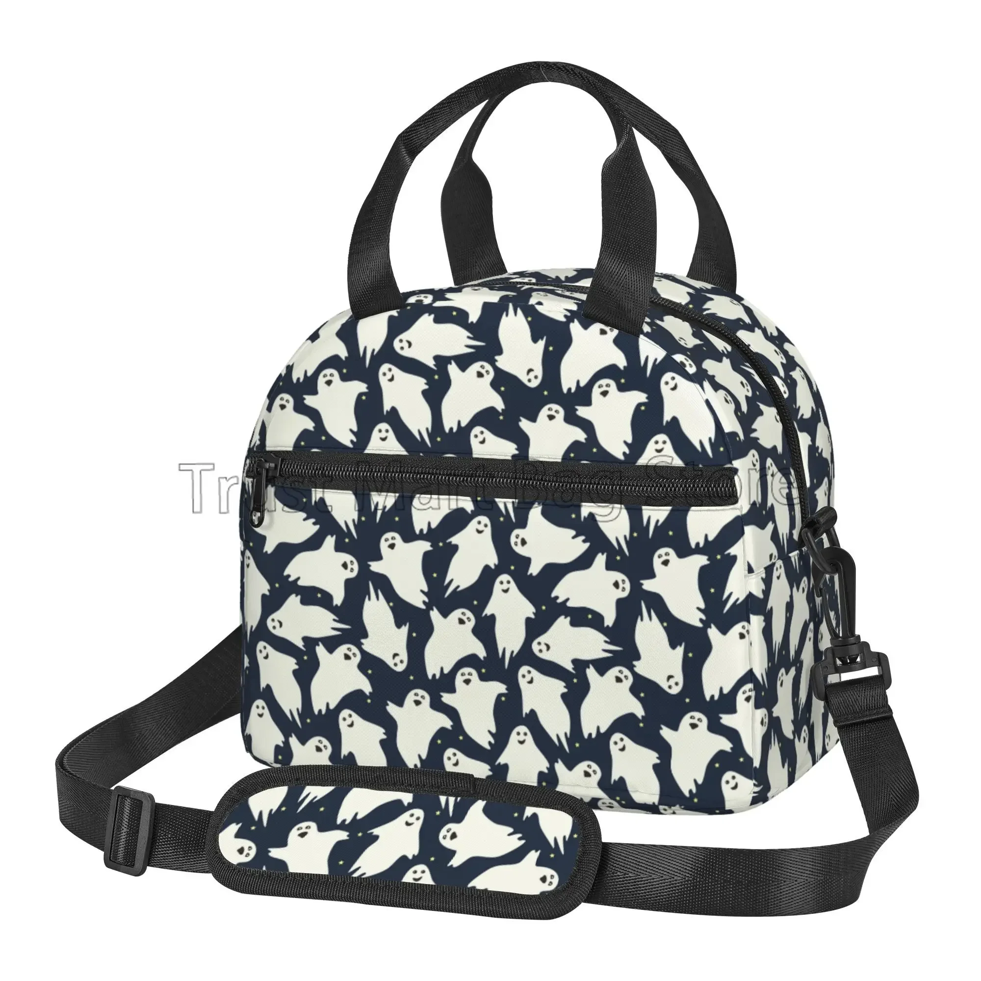 

Halloweeen Insulated Lunch Bag Cute Funny Ghosts Lunch Box Tote Bag with Detachable Shoulder Strap Reusable Thermal Cooler Bag