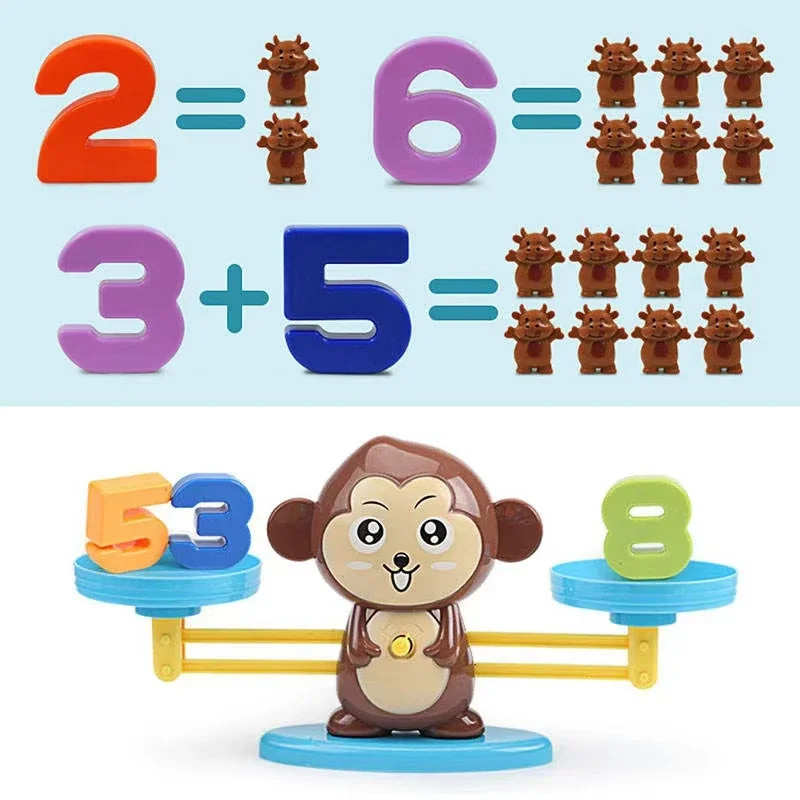 Macaco equilíbrio matemática brinquedo do bebê montessori cedo educacional balanceamento escala brinquedos material de ensino jogos de mesa presentes interativos