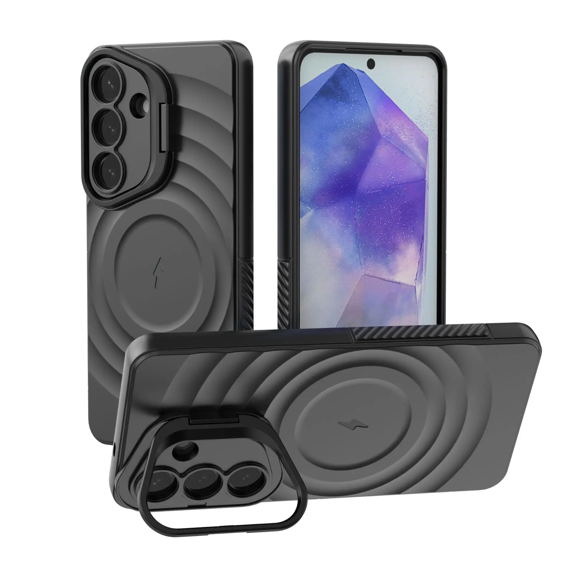 Unique Ripple Texture Magnetic Phone Case For Samsung Galaxy S26 Ultra S25 Plus Slide Camera Bezel Invisible Kickstand Cover
