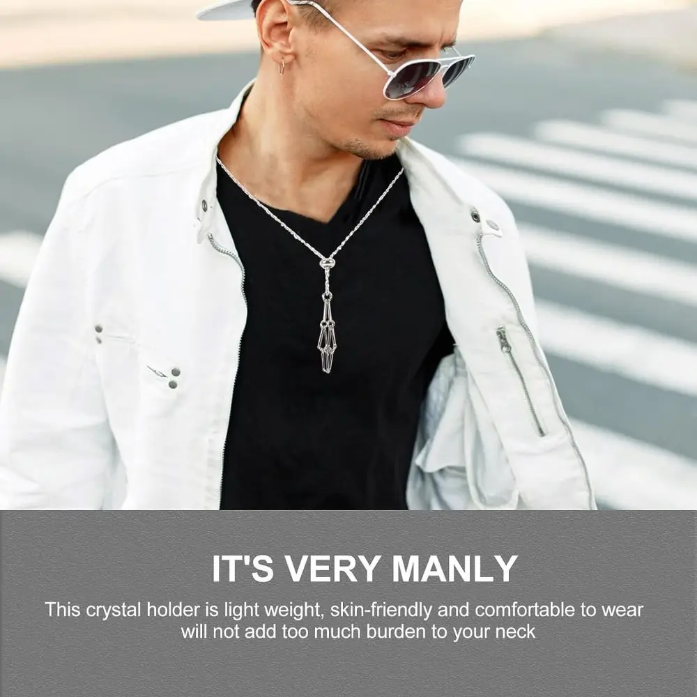 قفص حامل كريستال نحاسي للقلادة ، شبكة معدنية ، حجر طبيعي ، لون فضي وذهبي ، إكسسوارات