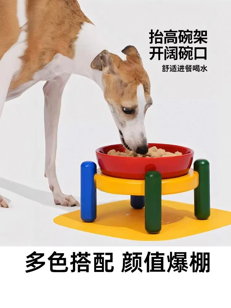 Pet Ceramic Bowl Mat Set Cat Bowl Dog Drinking Water Raise Rack Cat Food Basin Cat and Dog