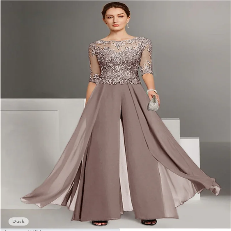 فستان سهرة على شكل حرف A فستان أم أنيق رسمي طول الأرض 3/4 كم طول رقبة على شكل V جيب ساتان مع فتحة مخصصة