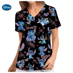 Uniformes d'infirmière College Disney TureMouse, col en V, manches courtes, vêtements de travail avec poche, haut, accessoires médicaux, uniforme